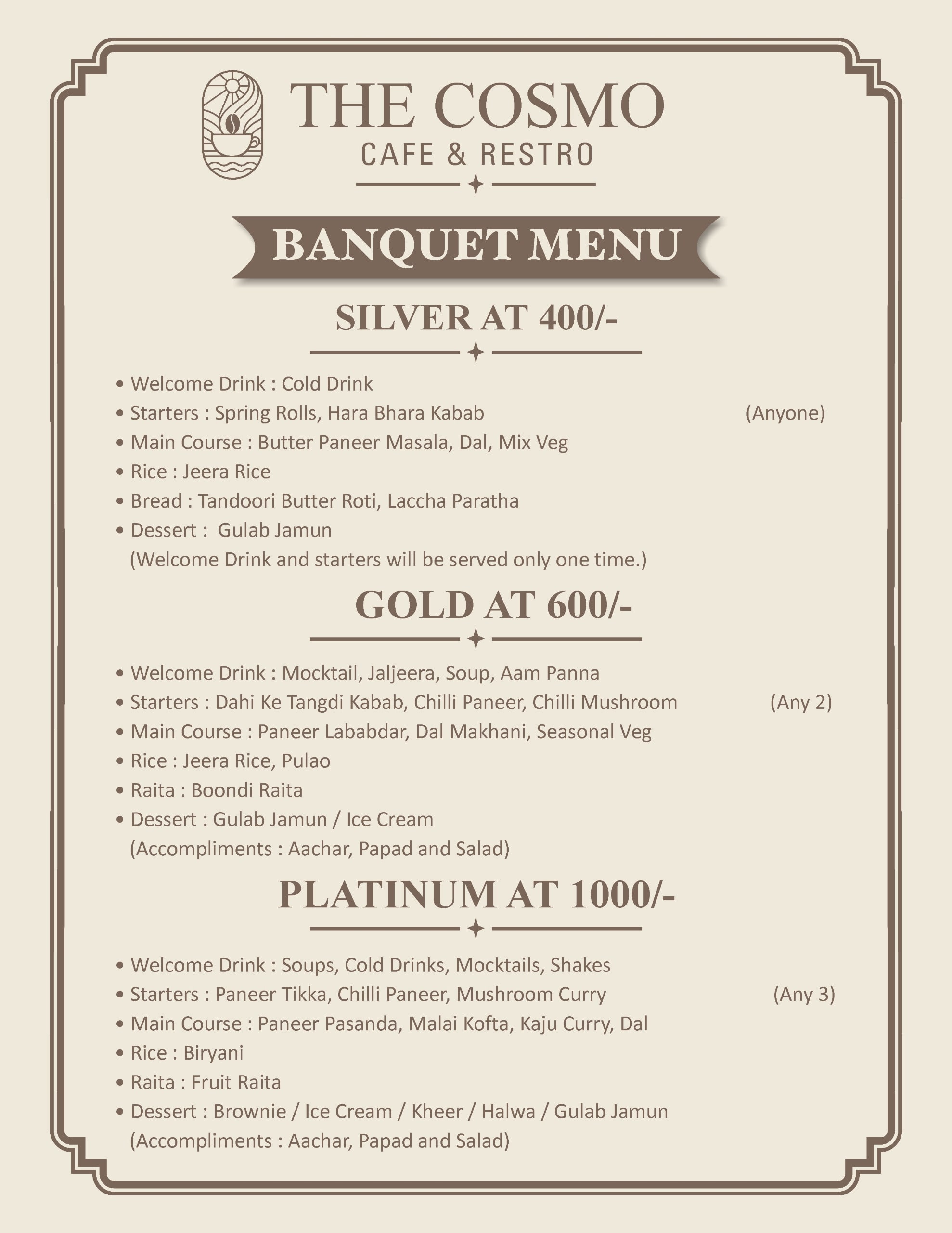 Official banquet menu card