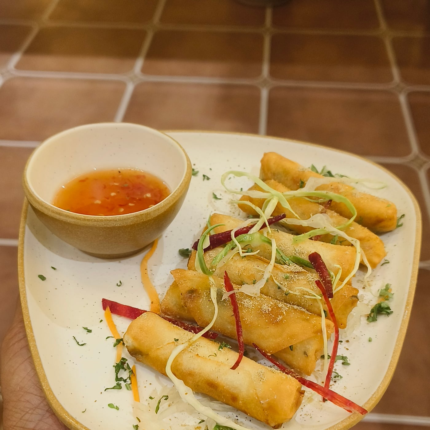 Crispy vegetable spring rolls at The Cosmo