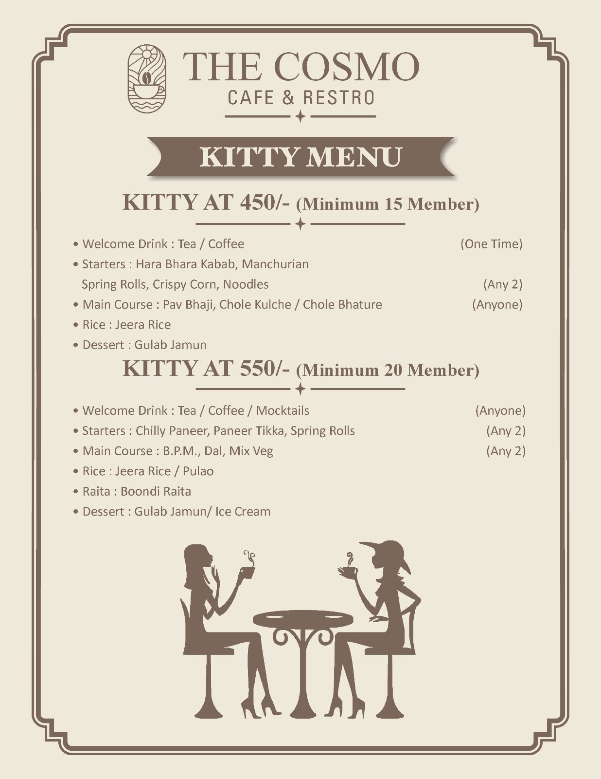 Kitty party menu at The Cosmo